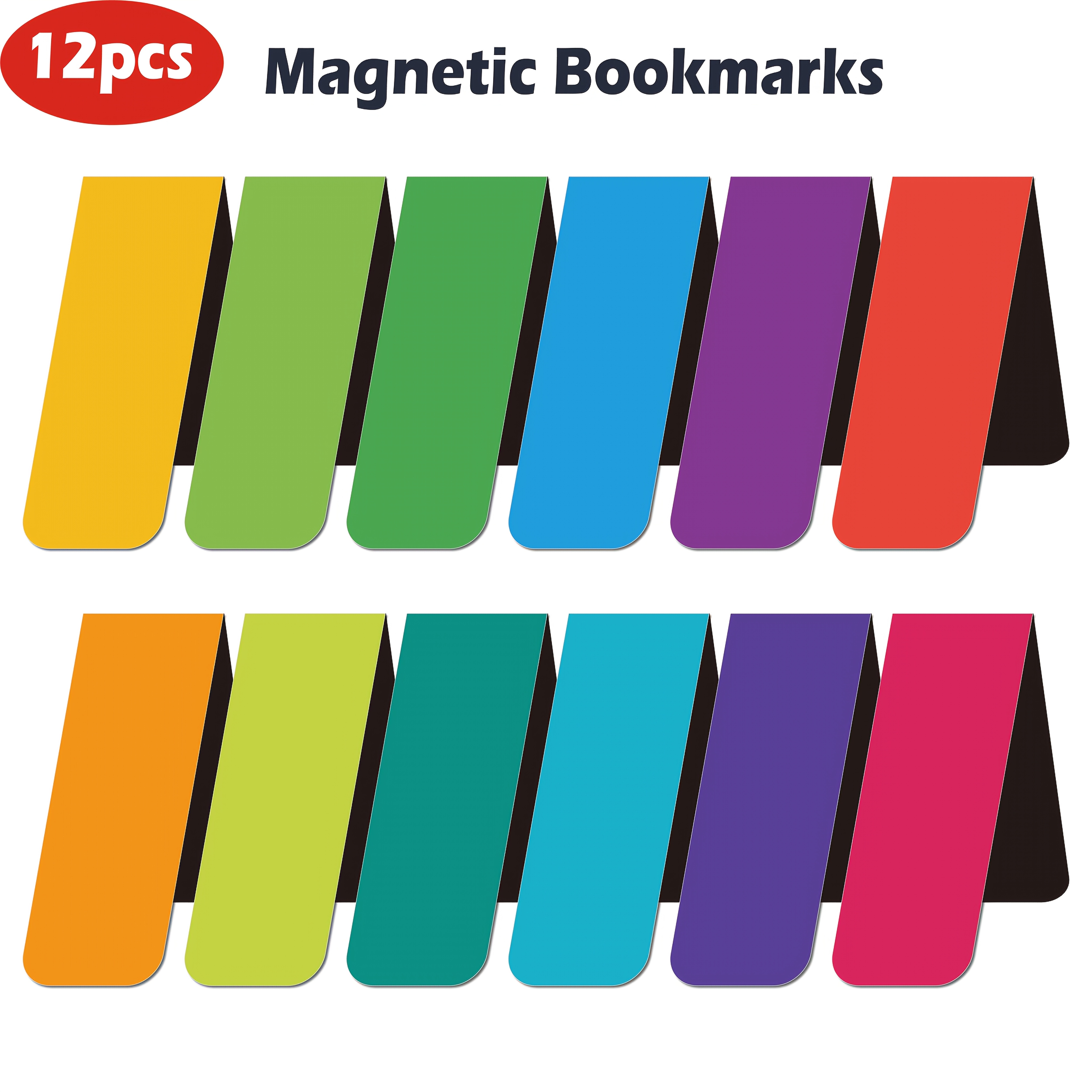 Image of Set Of 12 Colorful Magnetic Bookmarks | Sturdy And Page Markers For Educators, Students, And Bibliophiles | Perfect For Use And Offices