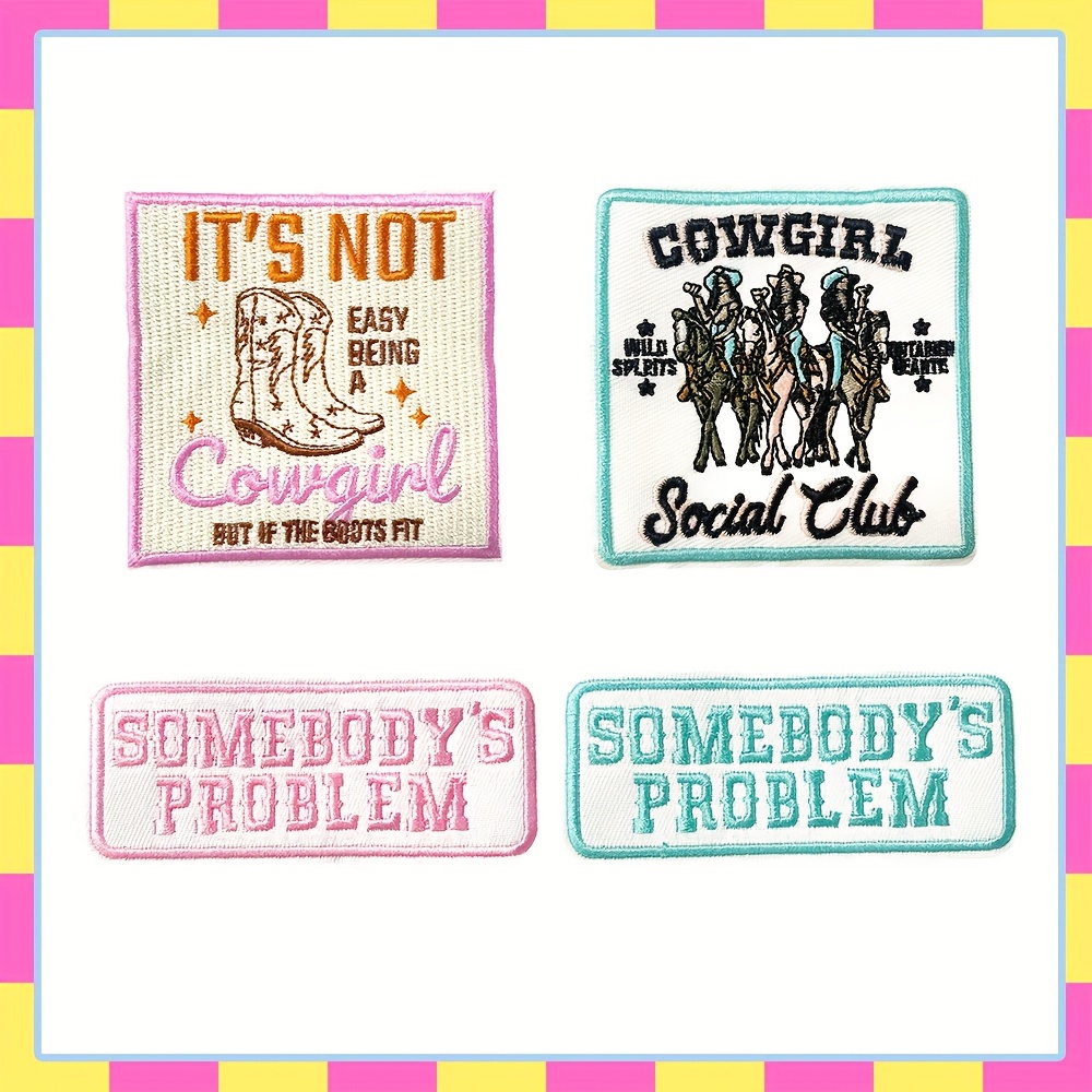 

4pcs Vibrant Western Cowboy & Iron-on Patches | "cowgirl " & "'s Problem" Embroidered Appliques | , No-sew Adhesive Backing | Diy Jeans, Jackets, Hats & Backpacks, Cowboy Hat