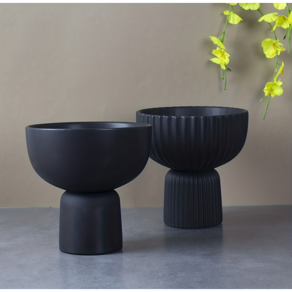 1pc Nordic Style Matte Black Ceramic Flower Pot, Creative High-Leg Design, Minimalist INS Aesthetic Home Plant Planter for Succulents, Pothos & Phalaenopsis