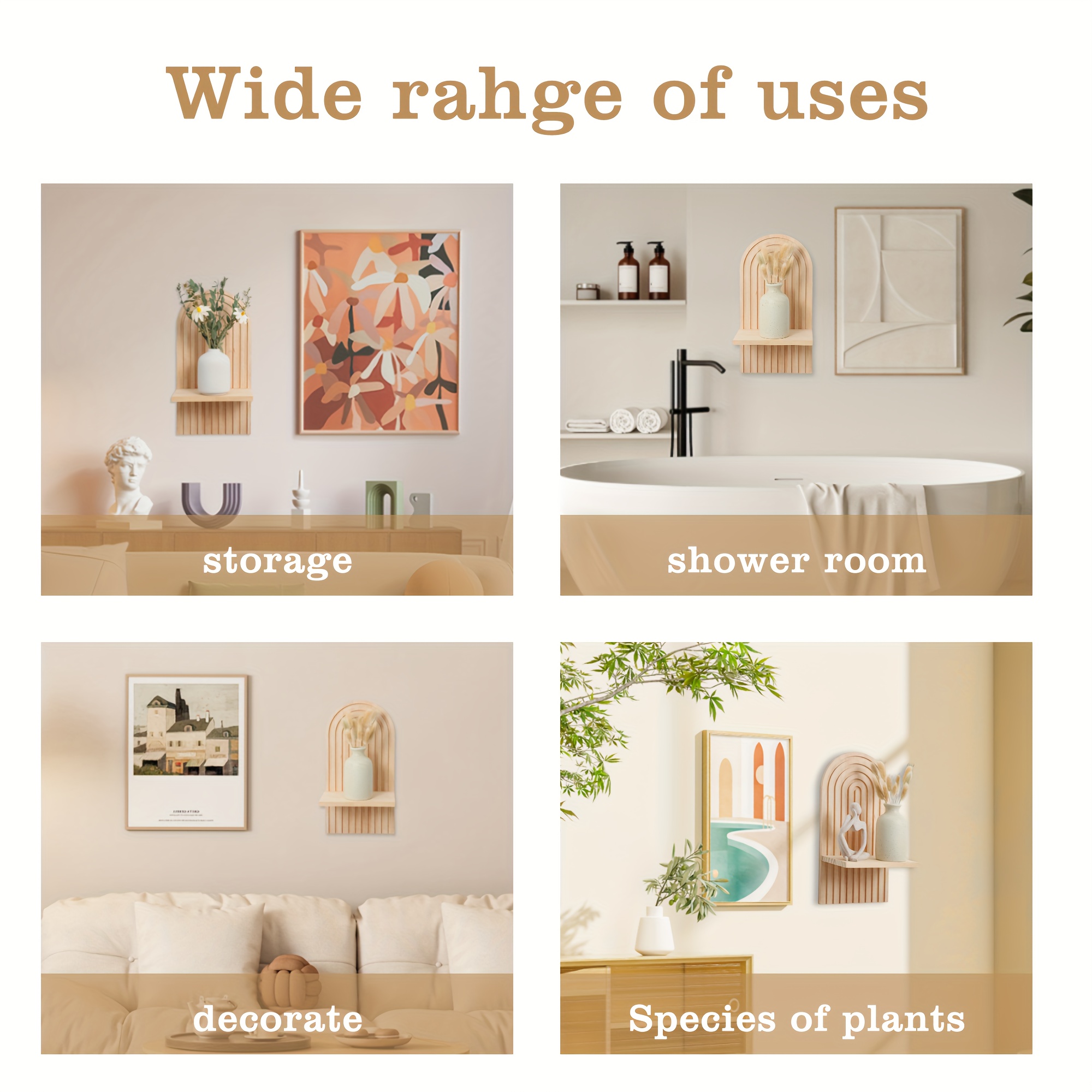 Lot De 2 étagères Murales Flottantes En Pin - Style Boho - Montage Sans Perçage - Pour Salon, Chambre, Cuisine