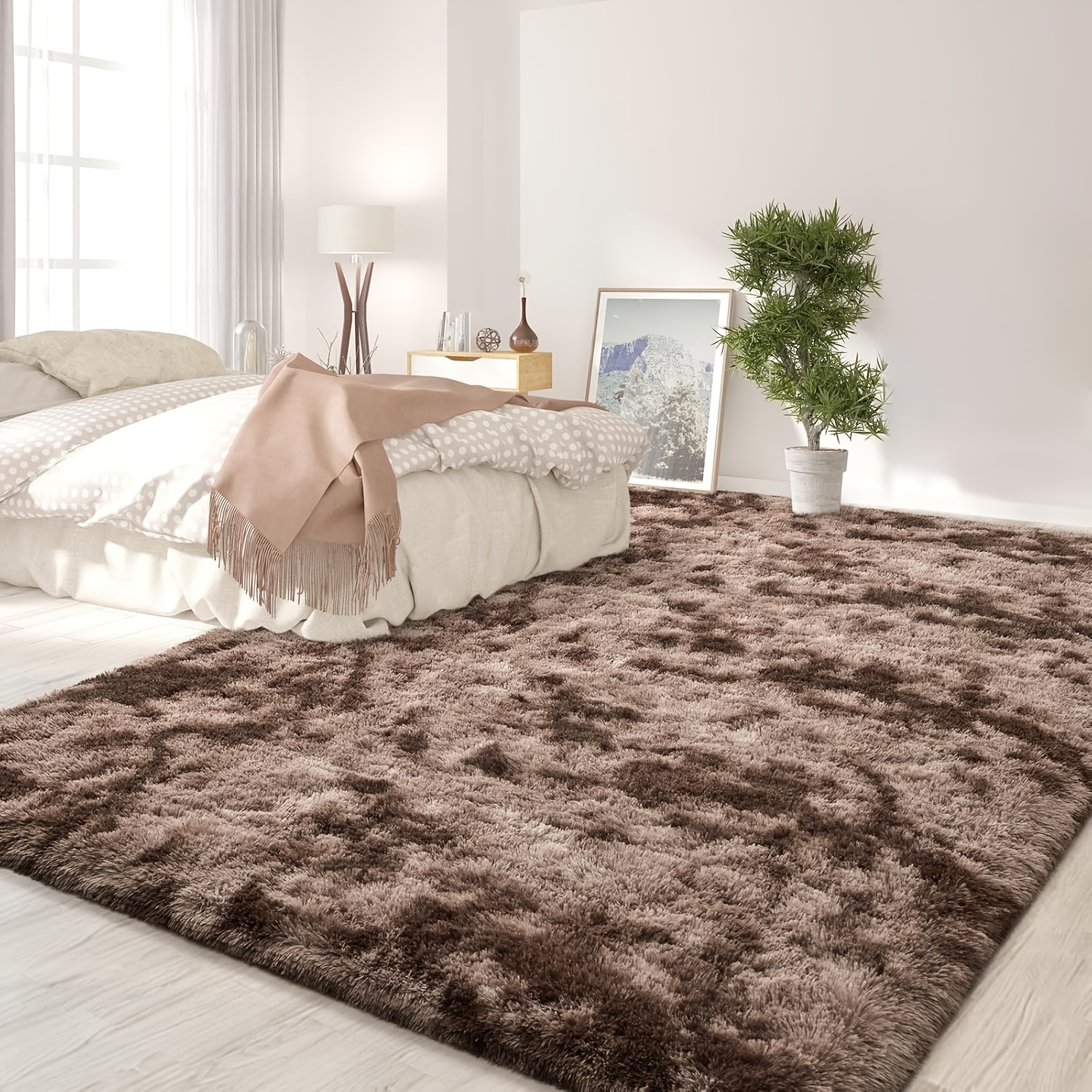 TEMU 1pc Soft Plush Area Runner Rug, Non-slip Fluffy Bedroom Mat, Tie-dye Living Room Carpet, Machine Made, Hand Wash , Suitable For Dormitory And