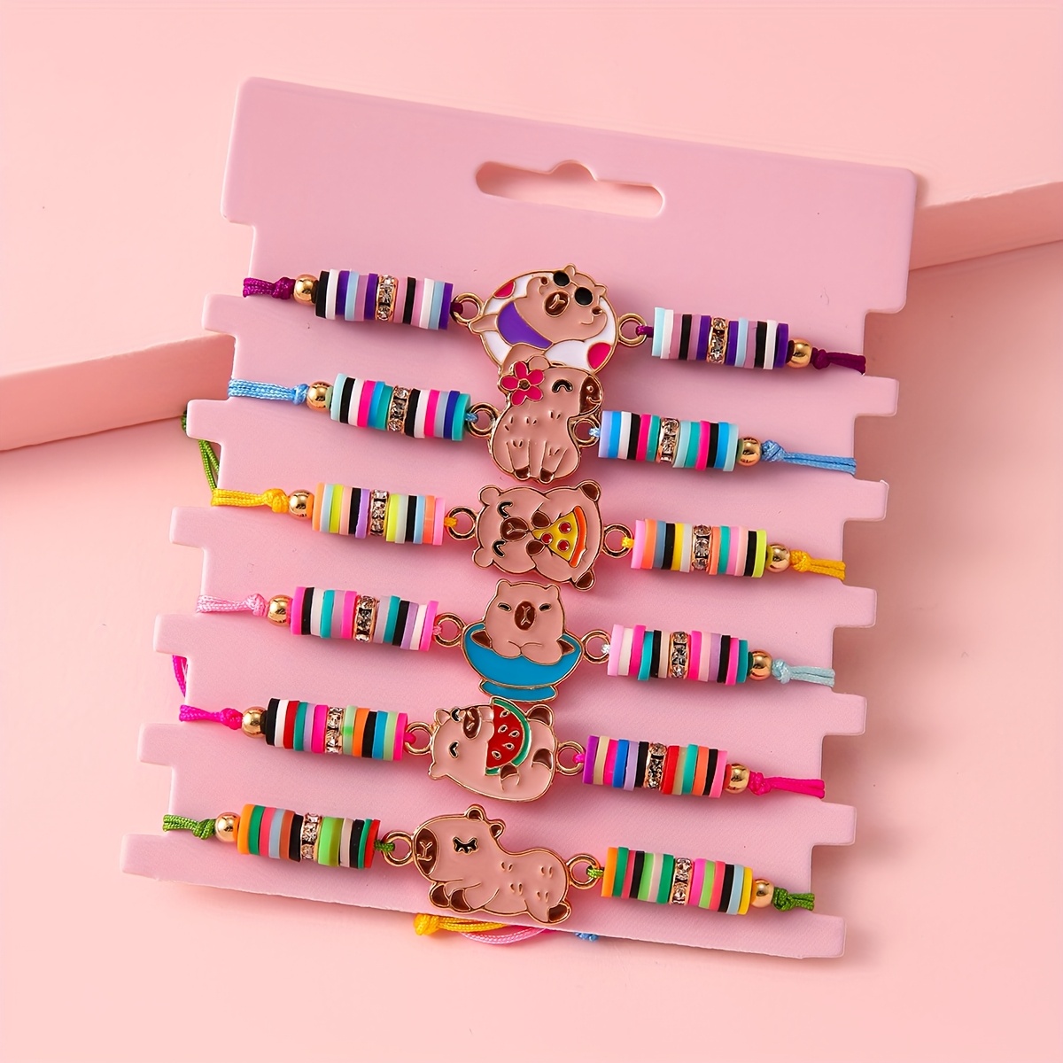 TEMU 【6個セット】カピバラ かわいい ペンダント ブレスレット セット、友情ブレスレット、お祭り ギフト セット、娘へのギフト、孫娘へのギフト、パーティー ギフト