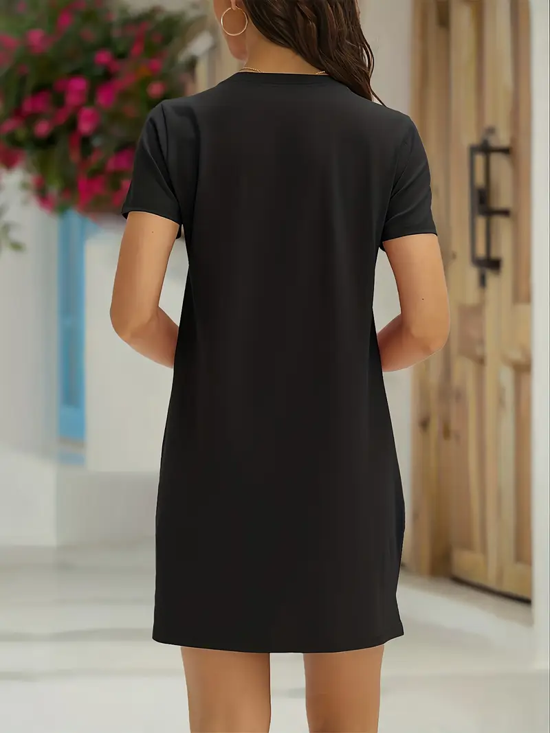 printed v neck midi t shirt dress women summer simple - Temu Qatar printed v neck midi t shirt dress women summer simple - Temu Qatar