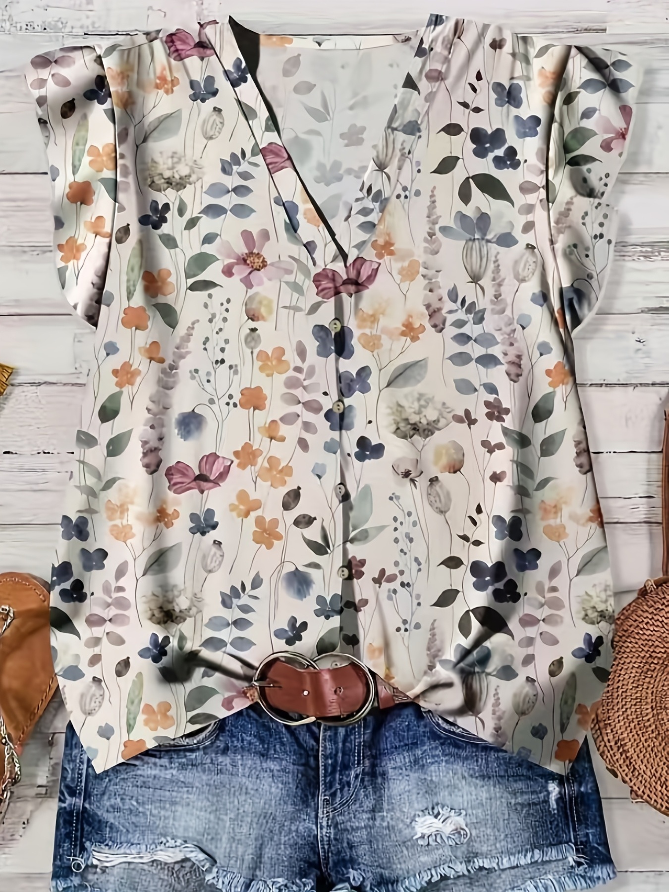 Elegante Camiseta de Mujer de Primavera y Verano, Edición Especial, con Estampado y Cuello en V, Ideal para Uso Diario Casual, Top Moderno para Damas