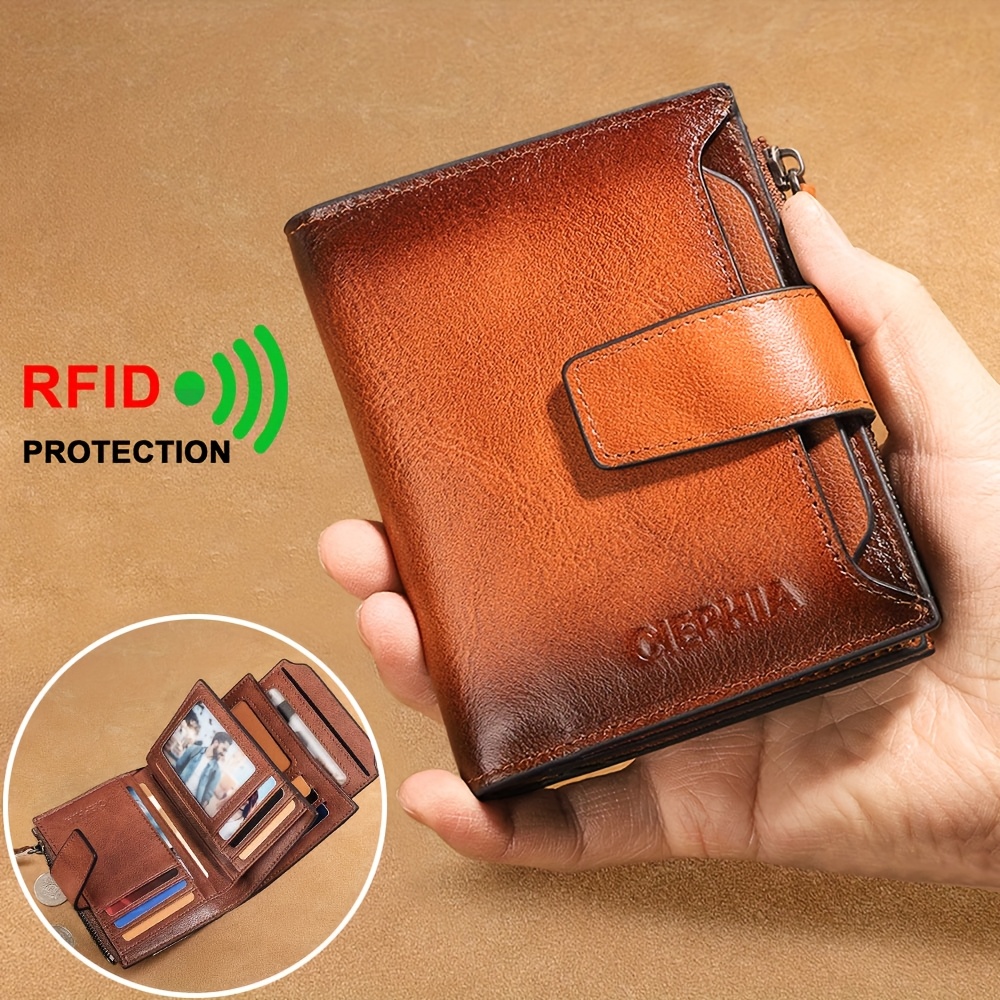 

Vintage Leather Men' With Rfid Blocking Protection, Featuring 12 Card Slots, 2 Large Cash Compartments, 1 Zippered Coin Pocket, And 2 Slots, In : Brown, Black, And Coffee As A Gift.