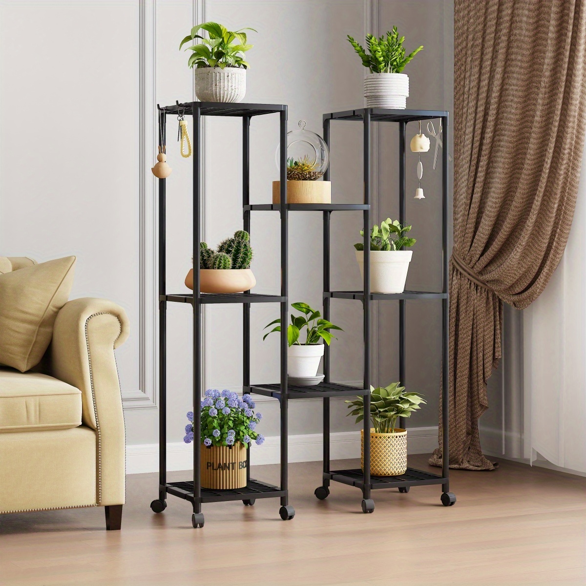 heavy duty indoor outdoor plant stand with locking wheels no tools needed multi tier flower shelf 3 4   9 tier sturdy metal construction space saving   room patio office modern minimalist plant display rack patio decor contemporary organizer rustresistant frame home  