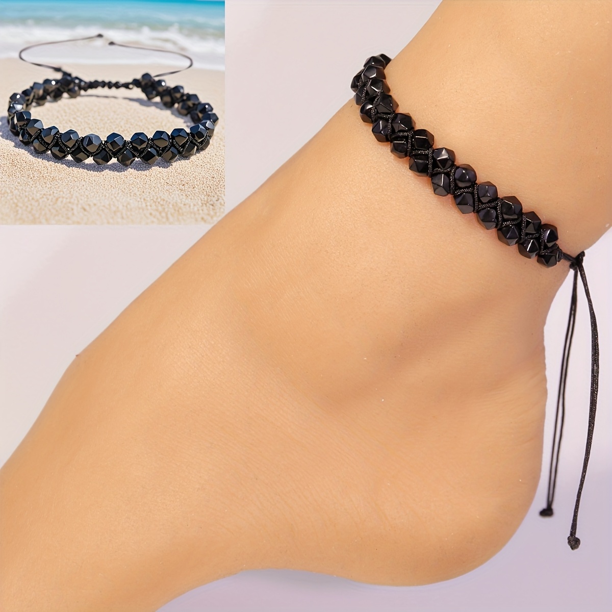 Image of Obsidian Women's Anklet, Natural Stone Pendant Anklet, Charm, Awesome Jewelry, Suitable For Daily Match And Casual Entertainment, Show Unique Temperament Charm, Gift Anklet