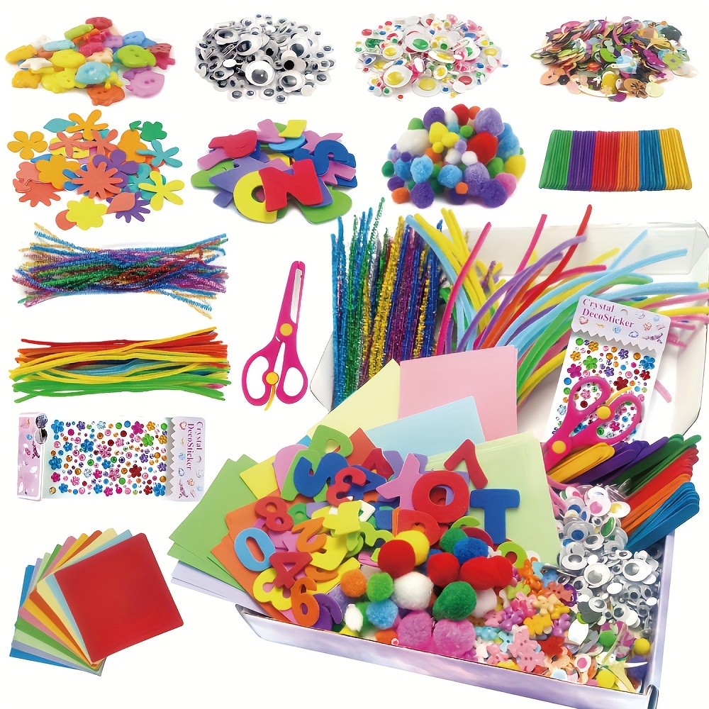 

1000pcs Craft & Art Supplies Kit - Diy Handcraft Set With Pipe Cleaners, Pompoms & More