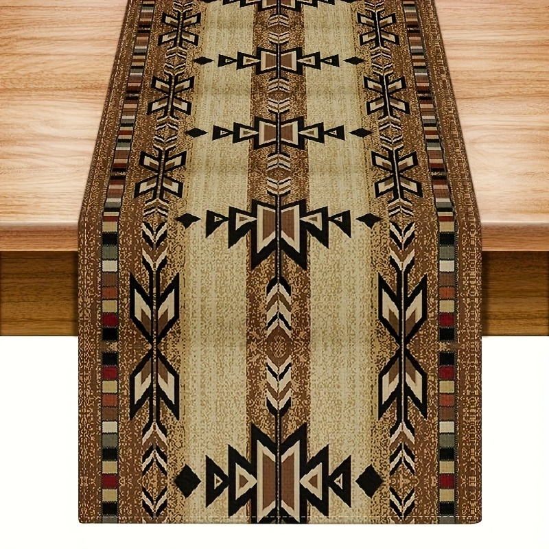 

1pc, Table Runner, Bohemian Geometric Vintage Checkered Polyester Table Runner, Rustic Table Decor For Dining & Parties