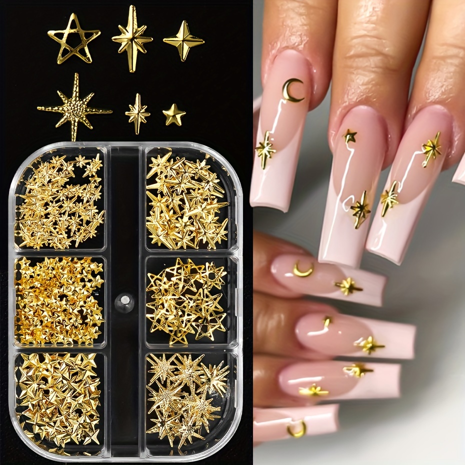 

Sparkling Golden Rivet - 3d Alloy Charms For Manicure, 6-grid Set