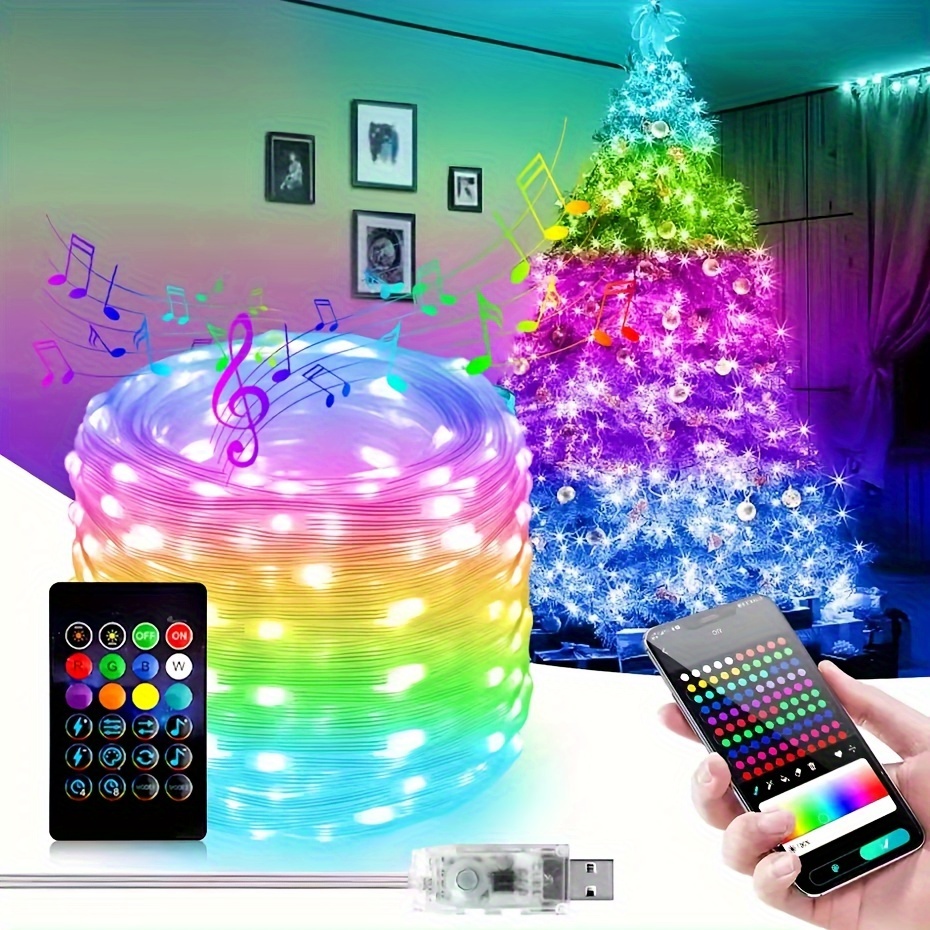 

1 Set, 16.4/32.8/65.6ft Bedroom Led String Lights, Music , And Smart Led Strip Lights With Remote Control For Halloween, Christmas, Room Home Party Decoration, Holiday Party Decoration, Centerpieces