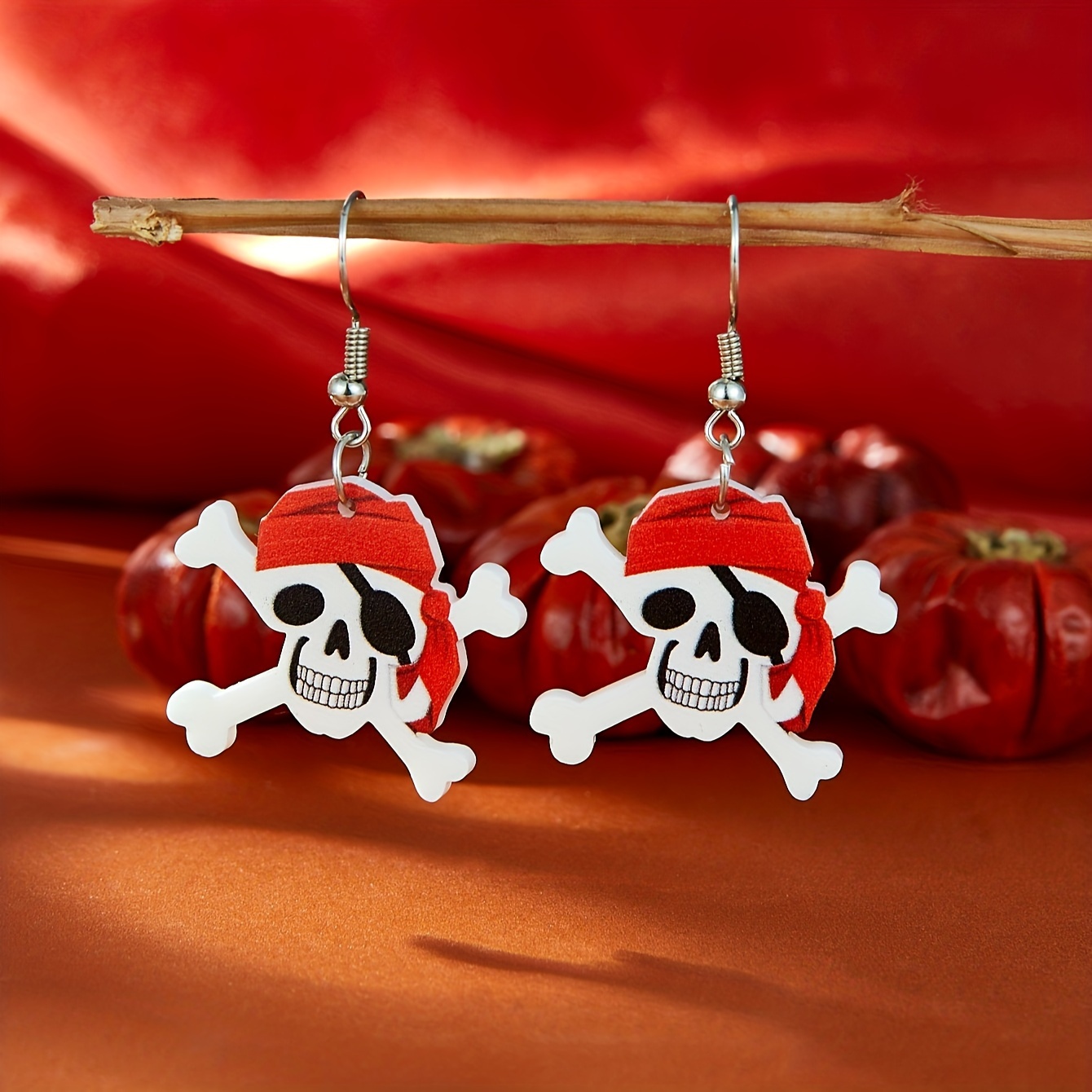 

Chic Acrylic Pirate Skull Dangle Earrings For Women - Halloween & Casual Attire