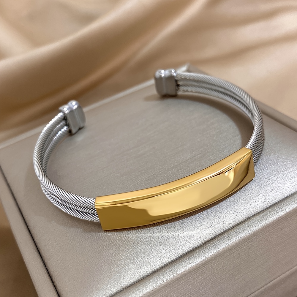 Stainless Steel Silvery Cable Wire Bangle Bracelet, Unique Design