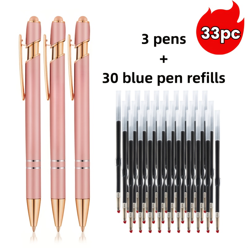 Image of 33pcs Set/metal Retractable Ballpoint Pen With Touch Screen Stylus Tip - Smooth Writing, Non Slip Grip, Compatible With Devices, With A Black Pen , Perfect For Daily Use