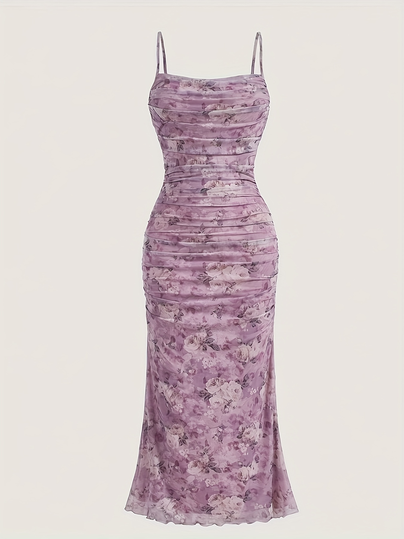 elegant floral print sleeveless maxi dress ruffle detail