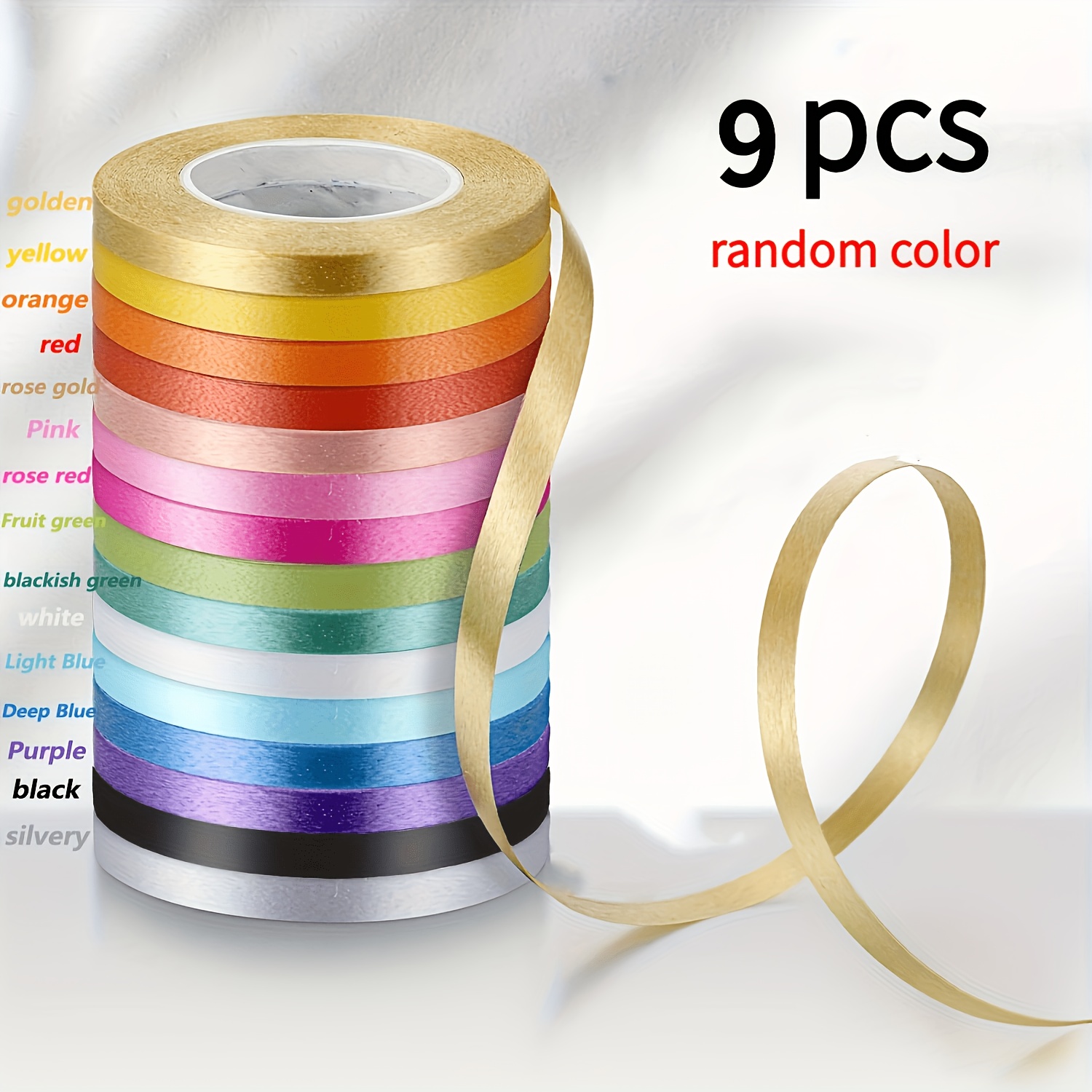TEMU Nastri per palloncini colorati - 5M/196.85 pollici per rotolo (0.4 cm/0.15 pollici di larghezza), confezione da 9 colori casuali. Adatti per