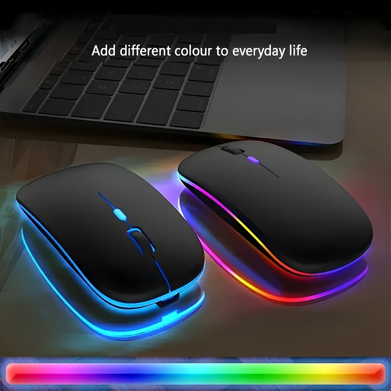 Wireless Portable Office Mute Wireless Mouse for Phone Tablet Laptop Computer Office Entertainment, Rechargeable Wireless 2.4G Dual Mode Mouse, Ergonomic RGB Ultra Thin Wireless Mouse, Type C Charging Interface, 4 Buttons, Compatible with Multiple Sy