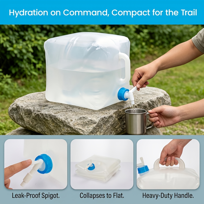 Collapsible Water Container with Spigot, Portable Foldable Water Bag