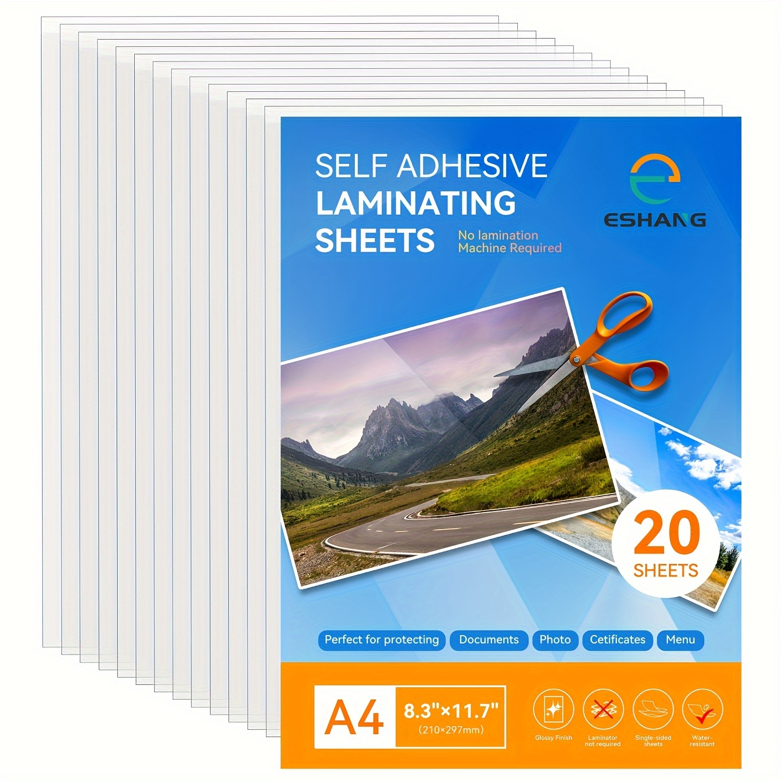 

20 Sheets A4 Size Self-adhesive Laminating Sheets Clear Transparent Laminating Sheets Needed Self Sealing Laminate Sheets