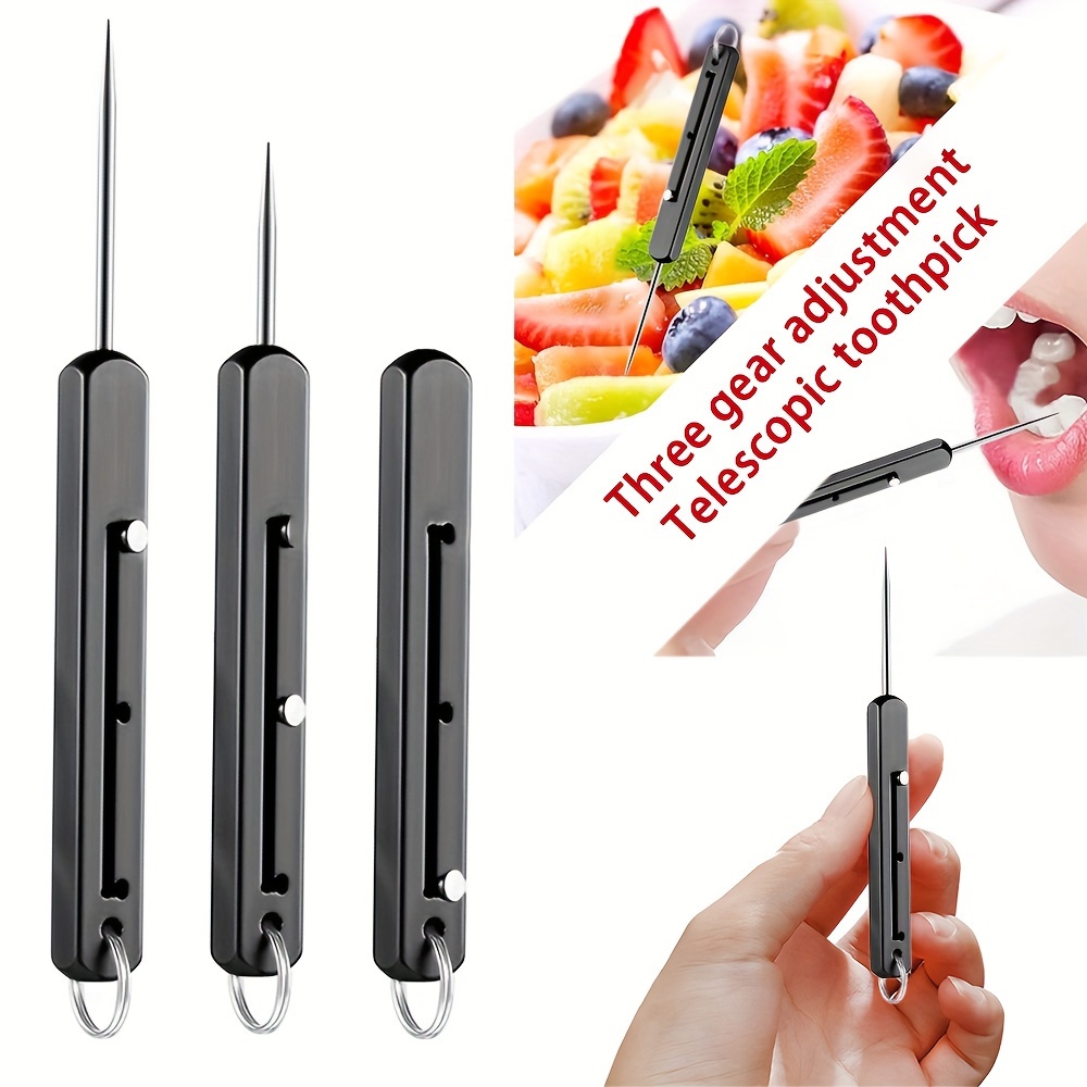 

Three-gear Adjustable Telescopic Toothpicks: Portable Titanium Toothpick Holder With Keychain - Pocket Metal Toothpick For Reusable Arrows - Health And Dental Care