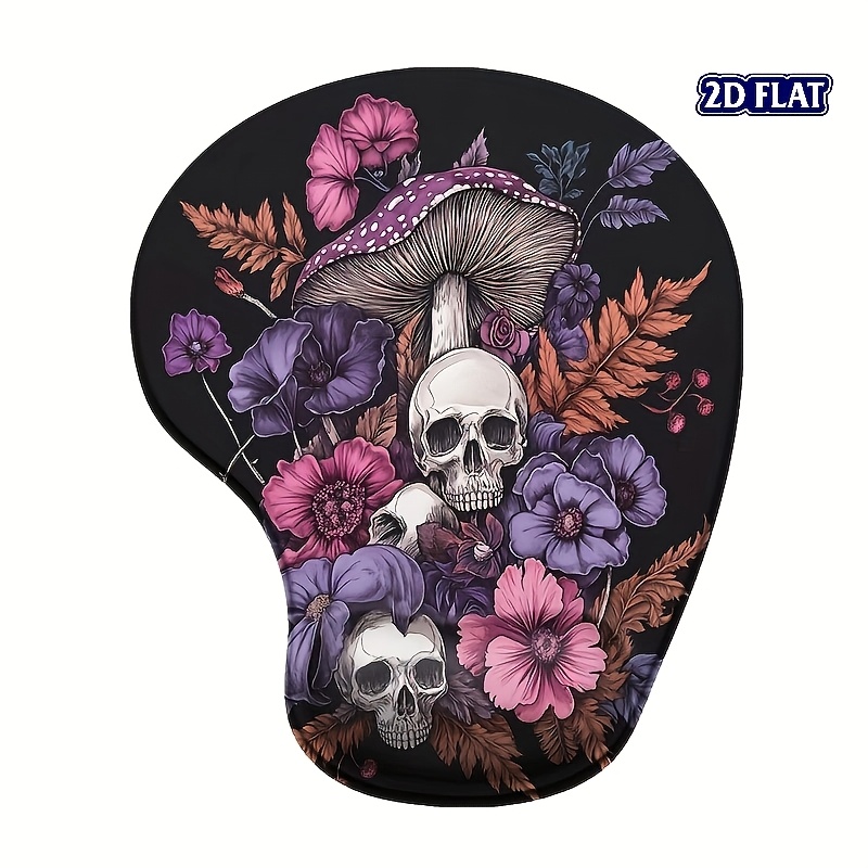 TEMU 1pc 2d Flat , Floral, Mushroom Pattern Mouse Pad With Wrist Support, Non-slip Base, , Comfortable Silicone Material, Suitable For Gaming And