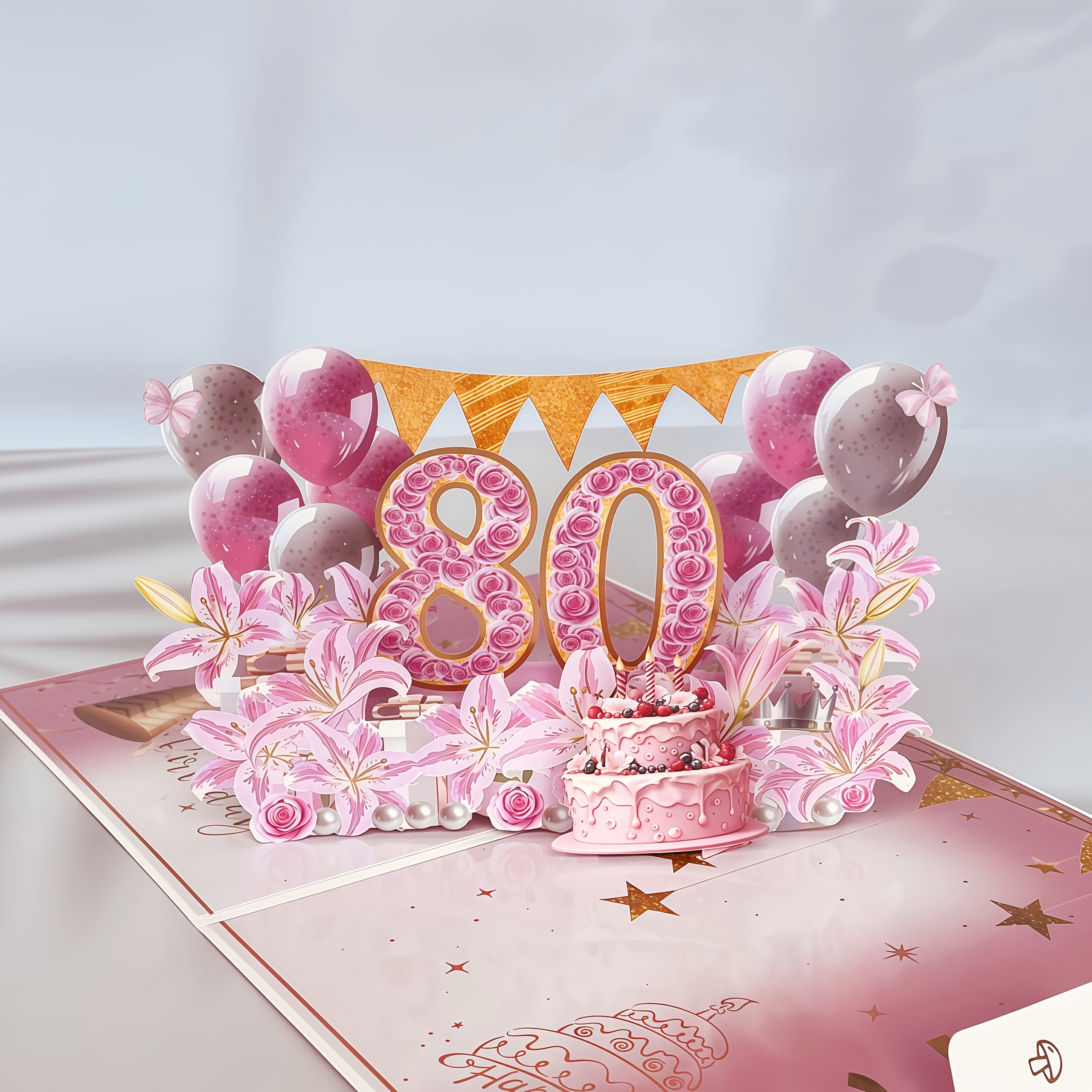 TEMU Happy 80th Birthday Card, 1pc Pop-up 3d Greeting Card With Envelope, For