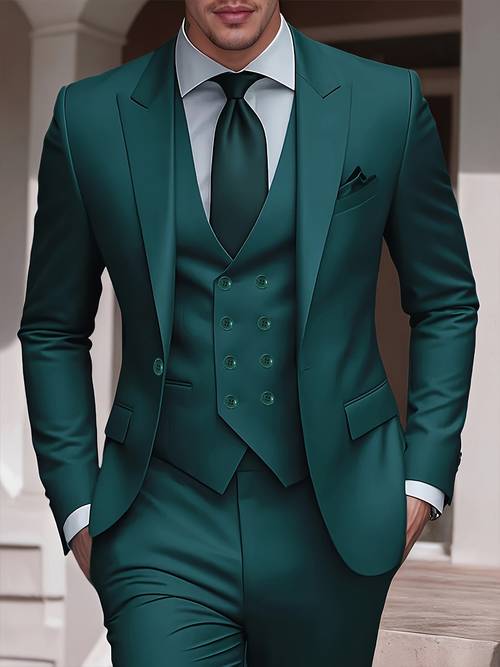 3pcs mens solid color suit set light business elegant wedding suit