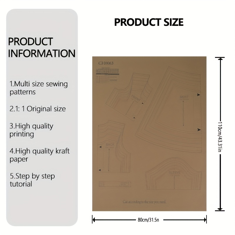 E-shop Kleid Größe 9 (6m - 10J) Nähmuster, 1:1 Maßstab Schnittmuster, Anfänger-Nähset, Kleidungs-Prototypenmuster, Perfekte - Modedesign-Vorlagen – Das