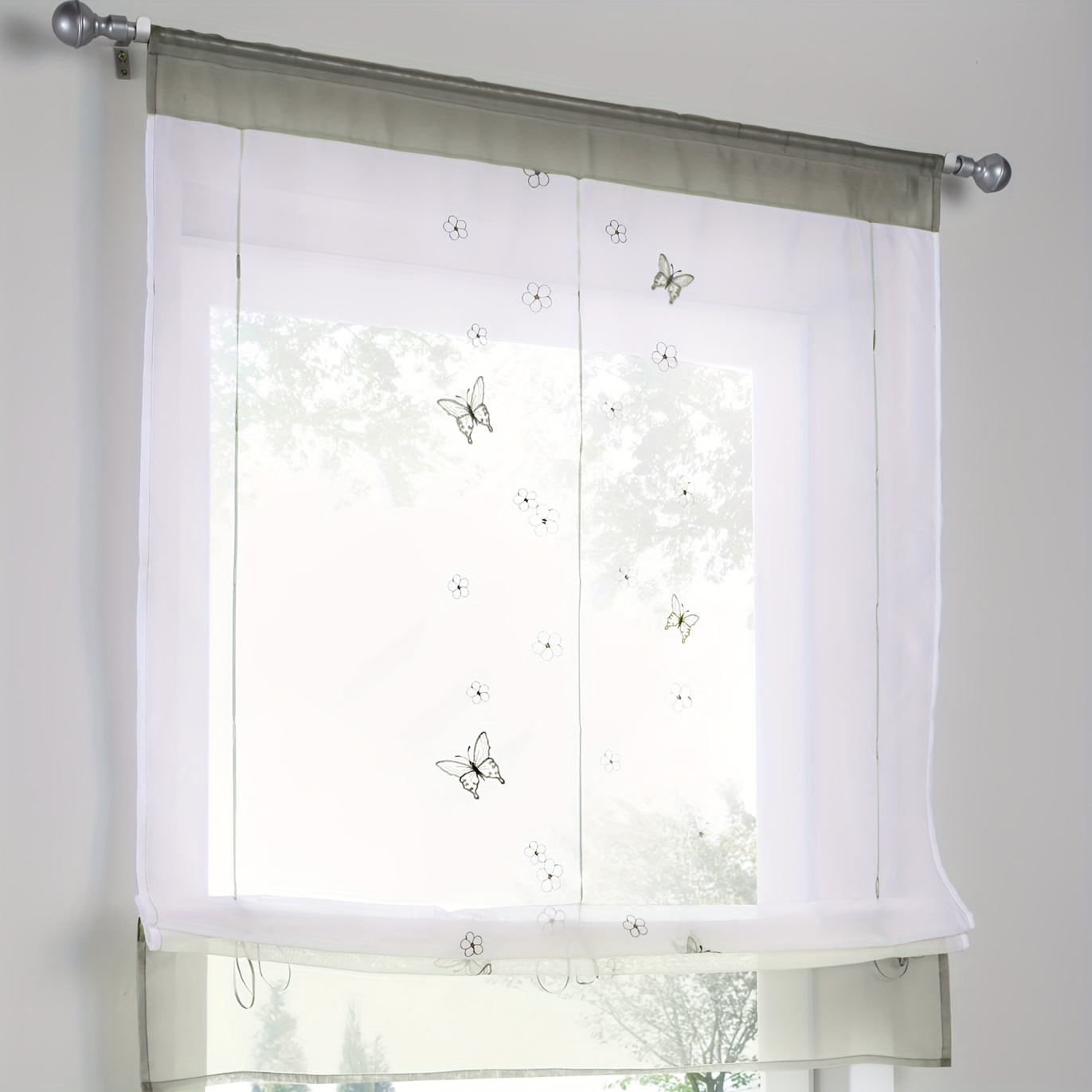 1 Panel Embroidered Small Curtain For Kitchen Window Romantic Roman Short Valance Curtains Length Tie Cafe Hotel Rod Pocket Drapes