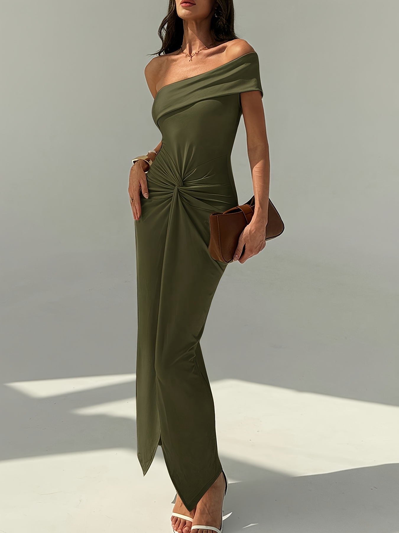 a military green one shoulder dress a twisted design cinched - Temu  Mauritius
