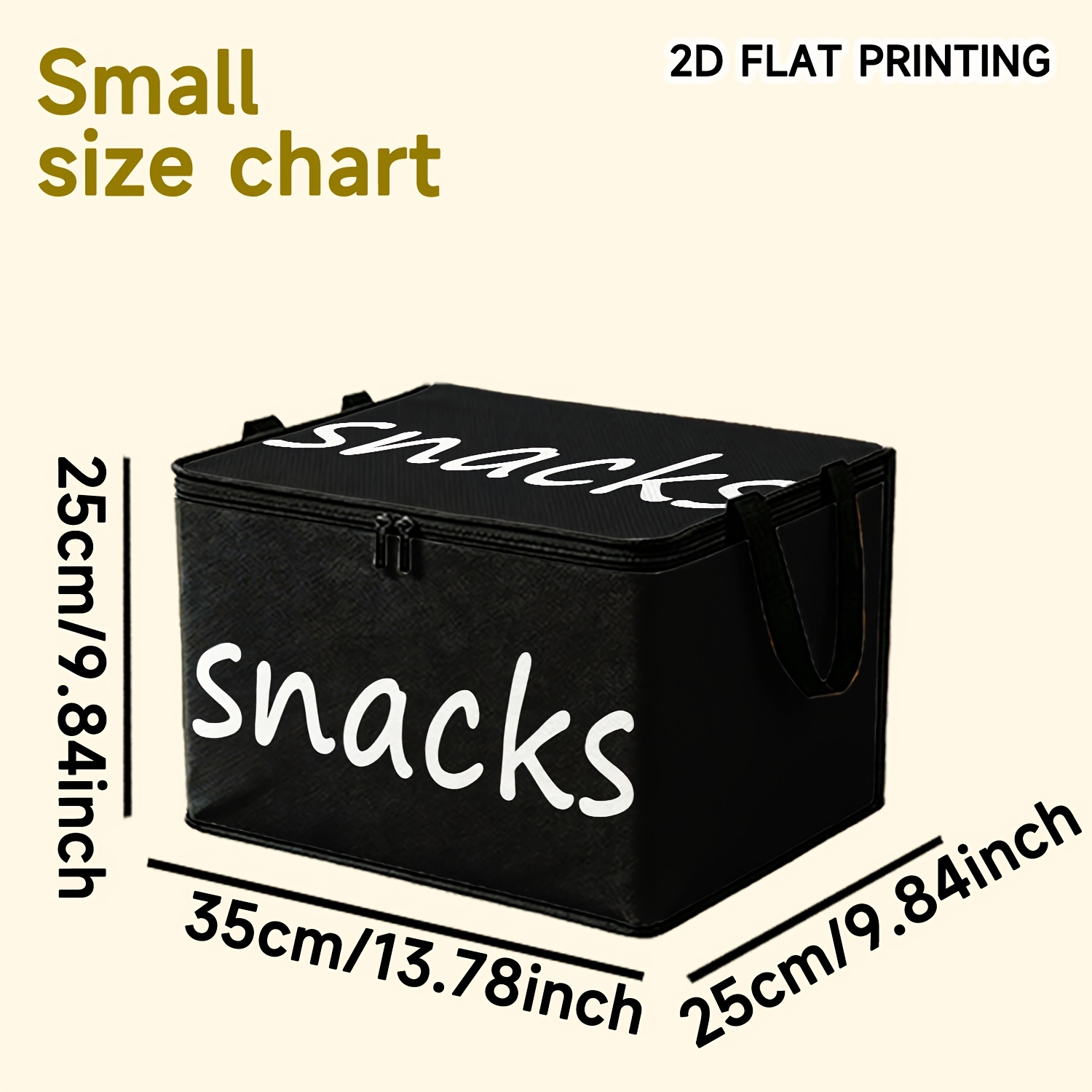 TEMU 1pc Fashion Black Snacks Letter Folding Storage Box, Under-bed Storage Zipper Handheld Design, Large Capacity For Snacks, Clothing, Home Goods,