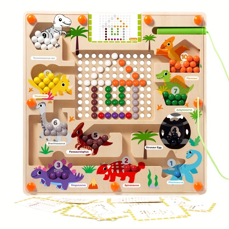 Image of Magnetic Color And Number Maze, Wooden Dinosaur Magnetic Maze Puzzles Toys, Activities Counting Color Sorting Fine Motor Skills Learning Toys For Kids Birthday, Halloween, Christmas Gifts