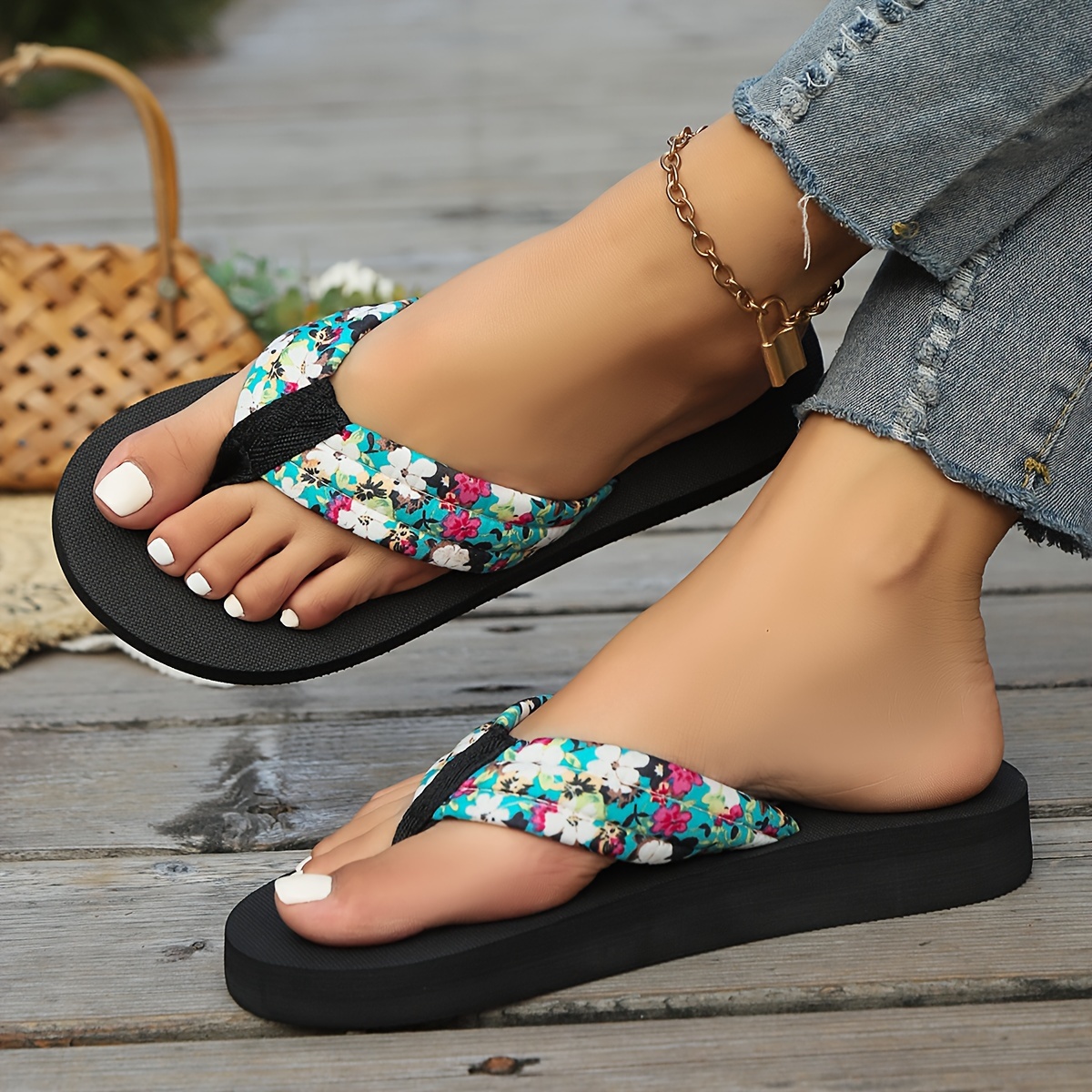 womens floral flip flops comfortable summer beach sandals with   sole breathable fabric upper Product details 7