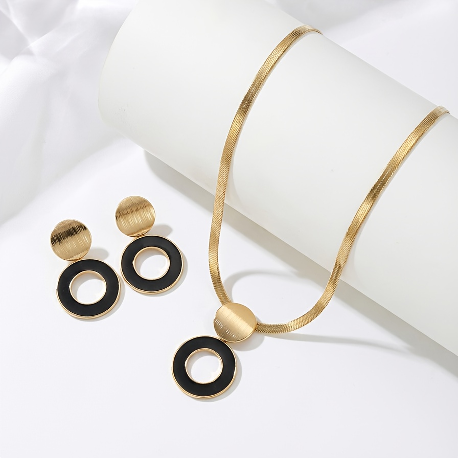 TEMU 2 pezzi Collana con catena a forma di di piatto con , set di orecchini creativi, set di orecchini e collana da donna elegante e , retr簷 e casual