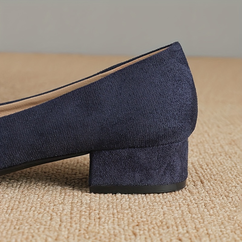 Women's Navy Blue Slip-On Chunky Heel Pumps with Detail – Comfortable  Low Heel, Square Toe Fashion Shoes, Versatile Shoes Embellishments 