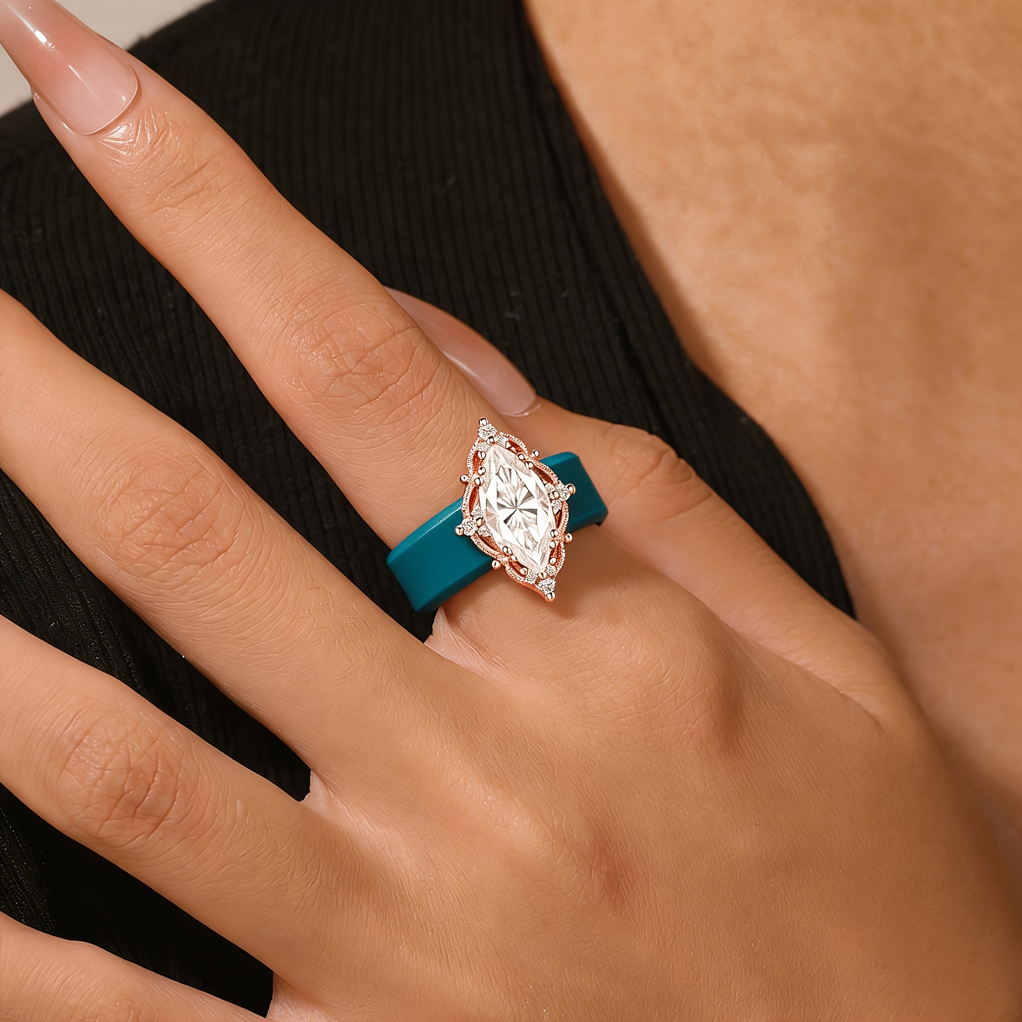 14K Gold-Plated Blue Silicone Ring, Elegant Couple's Vow Ring