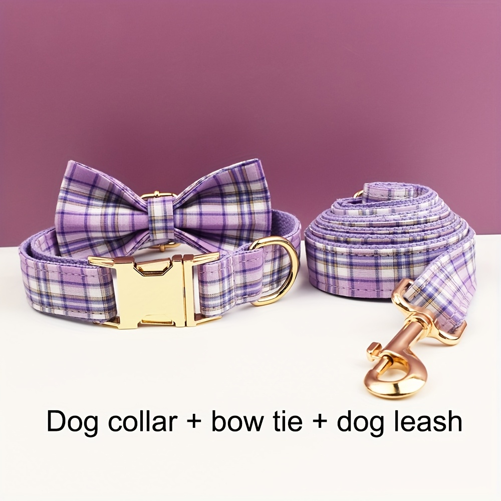 Personalized Plaid Dog Collar with Matching Leash, Custom Engraved