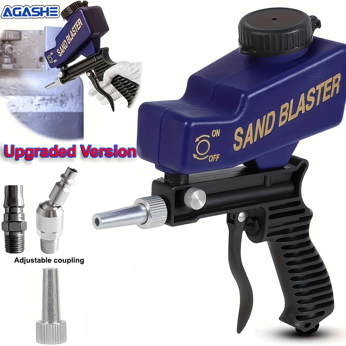 TEMU Pistola de de arena portátil de alimentación por , versión , con conector universal ajustable, durabilidad , ergonómica, de , gran capacidad de