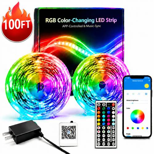 50 - 200FT 44-Key Intelligent LED Light Strip, Flexible Light Bar, Variable Color String Lights, Supports APP with Included Remote Control (Timed, RGB Color Change, Music Rhythm), Room Decoration, Halloween Decoration, Christmas Decoration