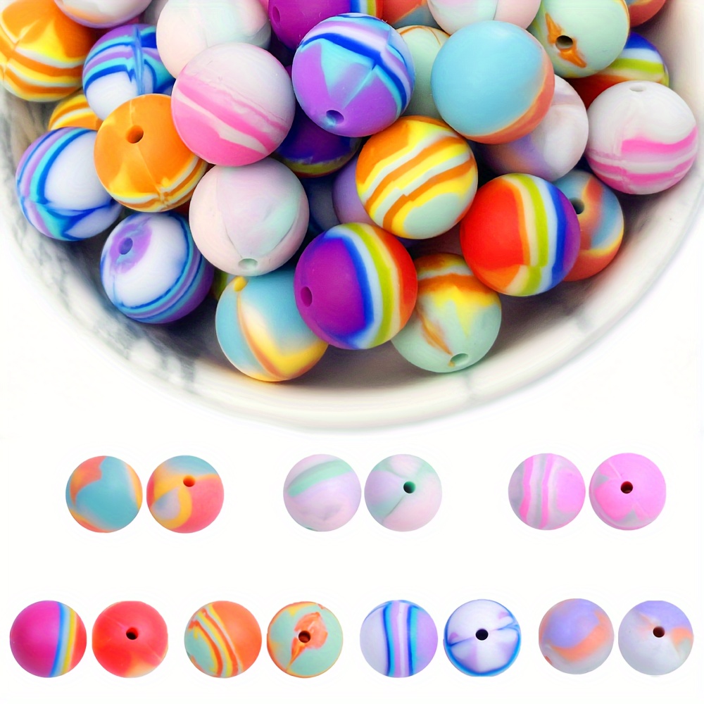 

70pcs 15mm Mixed 7 Colors Silicone Beads Set, Assorted Crafting Loose Beads For Diy Jewelry Making Bracelets, Keychains, Decorations Accessories