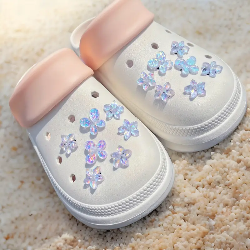 tira de 14 piezas de charms de zapatos de flor para zapatillas, zapatos de jardín, sandalias y zapatillas - plástico resistente, resina, fáciles de usar - accesorios de regalo de decorativos para fiestas detalles 5