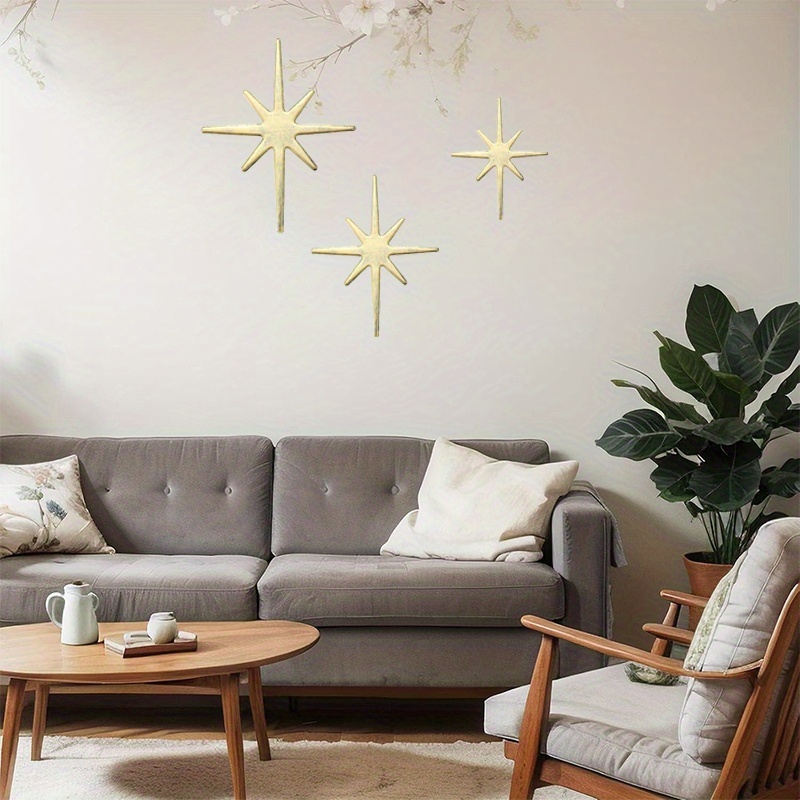 TEMU [2d Flat] Set Of 3 Cast Iron Starburst Wall Hangings, Mid-century,, Vintage And Elegant Decor For Indoor And Outdoor (golden), Room Decor
