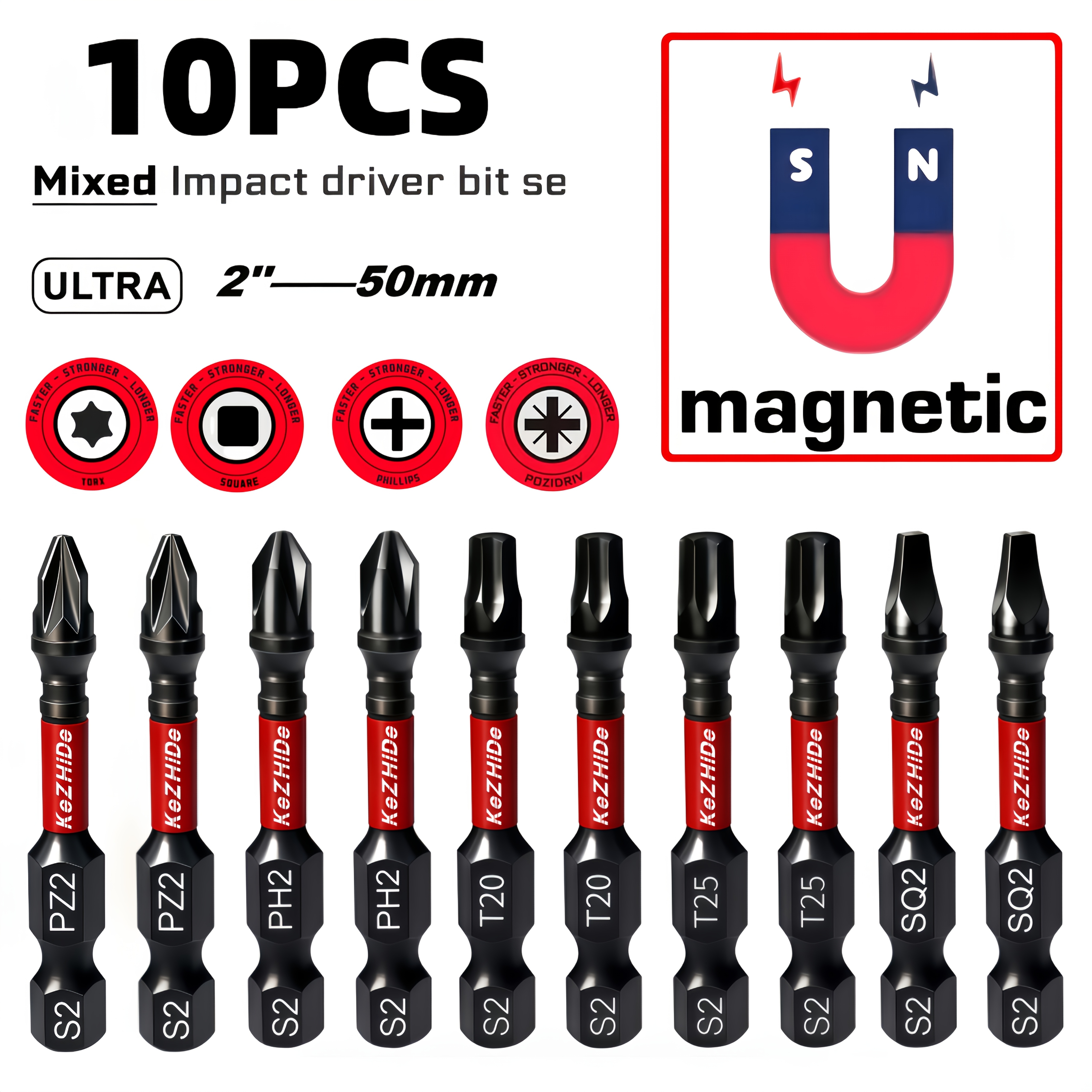 TEMU High Hardness 10pcs S2 Bit Set With Extension Bar, Includes Cross/phillips/torx/square Bits In Full Specifications, Included. Features