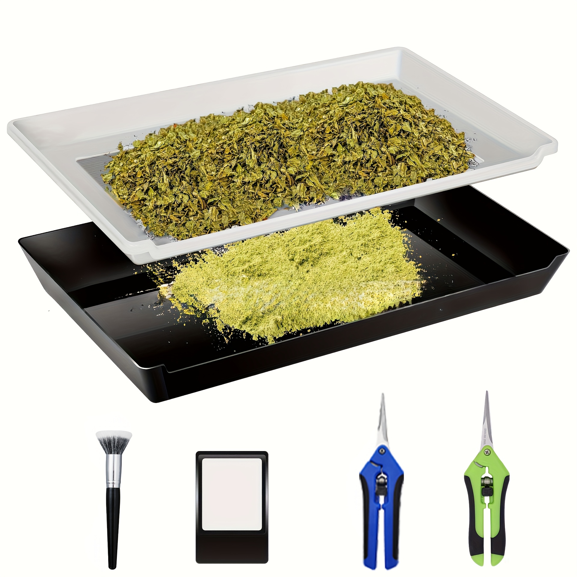 2-in-1 Trimming Tray Set With 150 Micron Fine Mesh Screen, Includes 2 Pruning Scissors - Durable & High-quality For Gardening And Plant Care