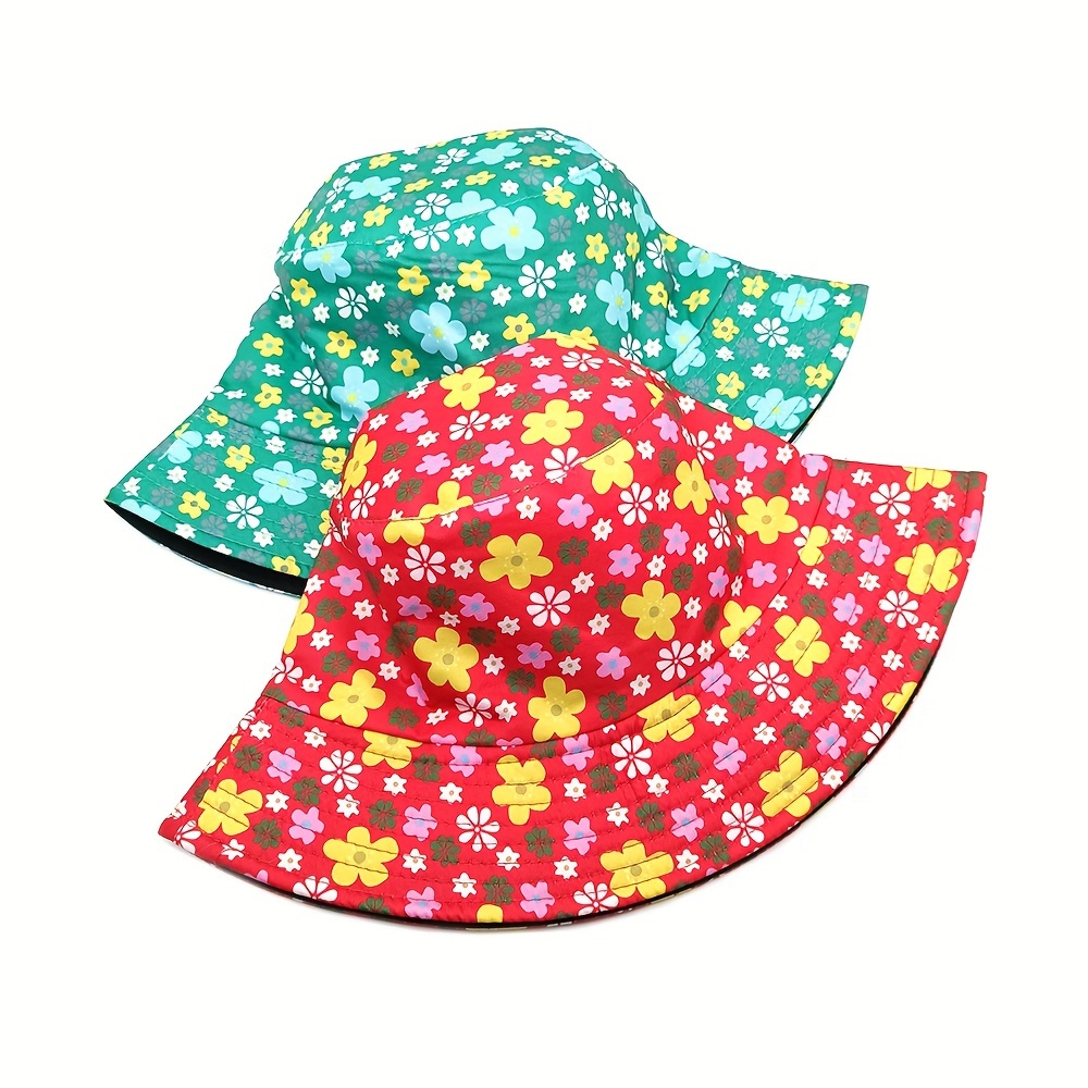 Large Brim Reversible Bucket Hats Trendy Floral Printed Fisherman Basin Hat Foldable Lightweight Sun Hats for Women,Temu