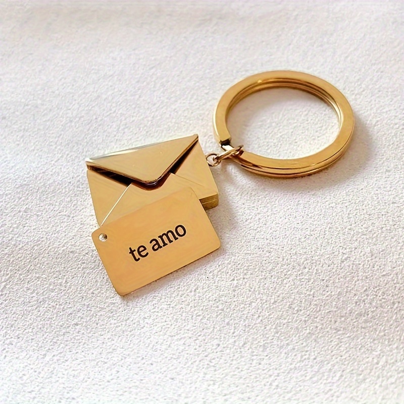 TEMU Custom Key Chain With Engraved Love Letter On Personalized Stainless Steel Envelope Key Ring - Customizable Name, Circular Ring, Ideal Gift For