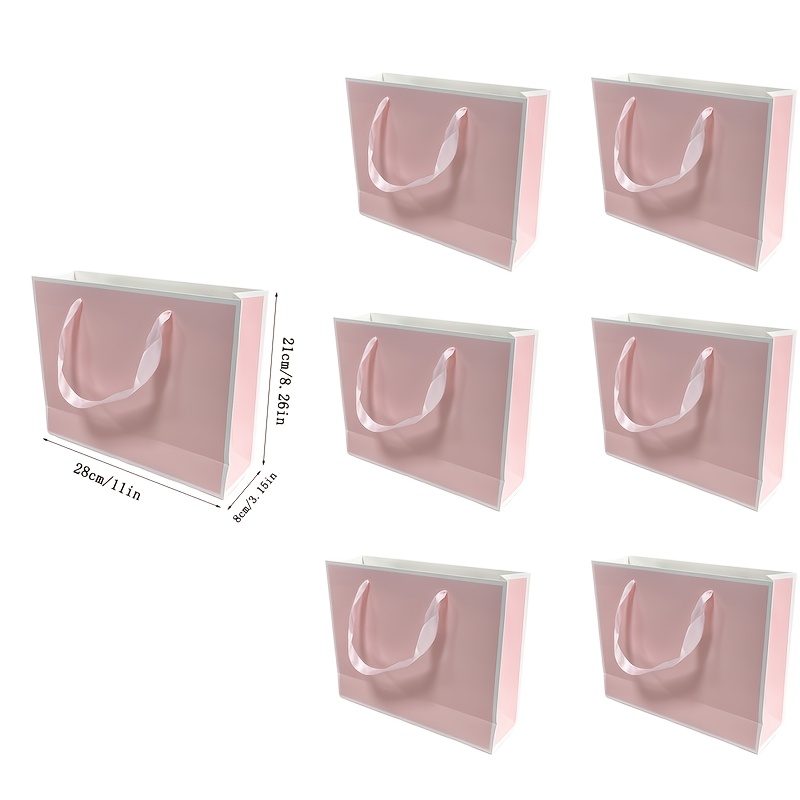 TEMU 7pcs Elegant Pink Gift Bag Set With Satin Handles, Measuring 11x8.26x3.15 Inches, Made From Durable Paper, Weddings, Birthdays, Bridal Showers,