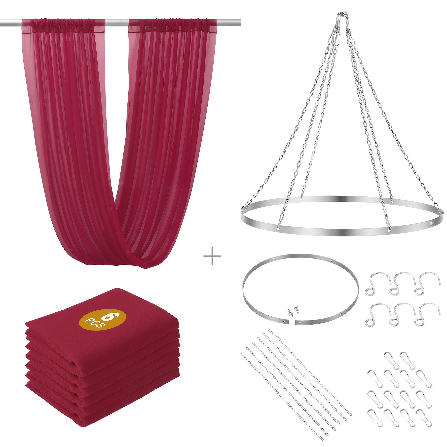 Image of 1 12*24-inch Ceiling Ring And 6 30*118-inch Chiffon Ceiling Background Cloth. A Total Of 7 Sets. Easy To Assemble, A Luxurious And Atmosphere. Suitable For Hotel Lobbies And Wedding Celebrations.