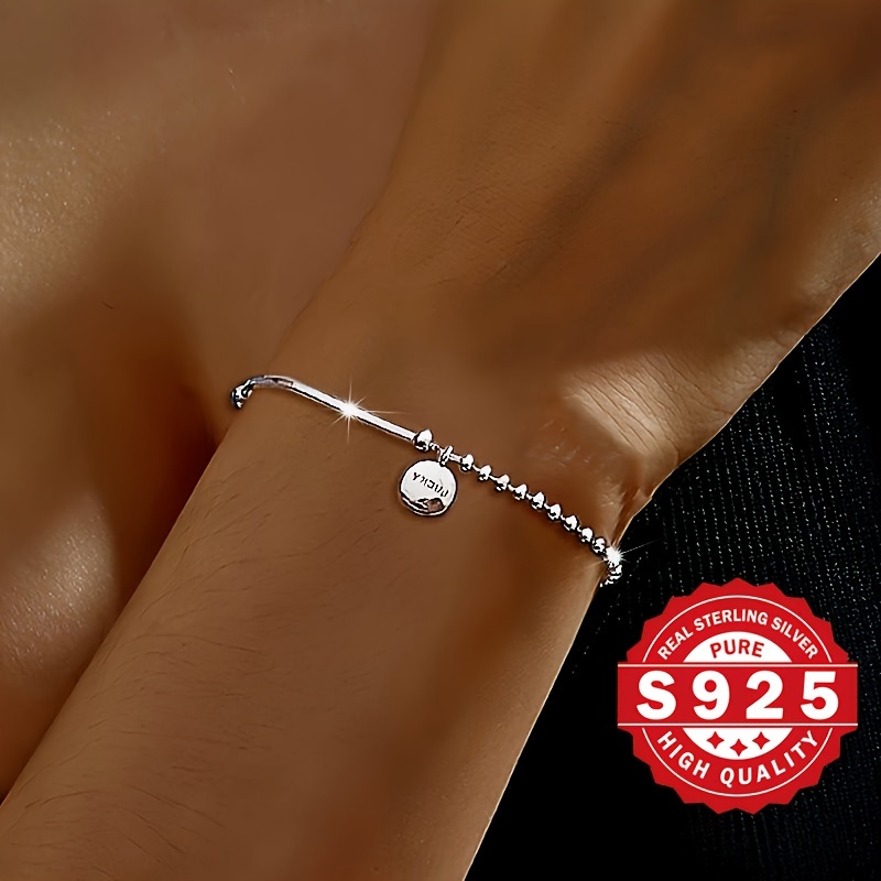 

Bracelet Femme Unique, Bracelet Porte- à Plaque Ronde, Argent 925, Simple et Tendance, Peut Être Porté pour les Quotidiens, Cadeau , Faible Allergie 2.42g