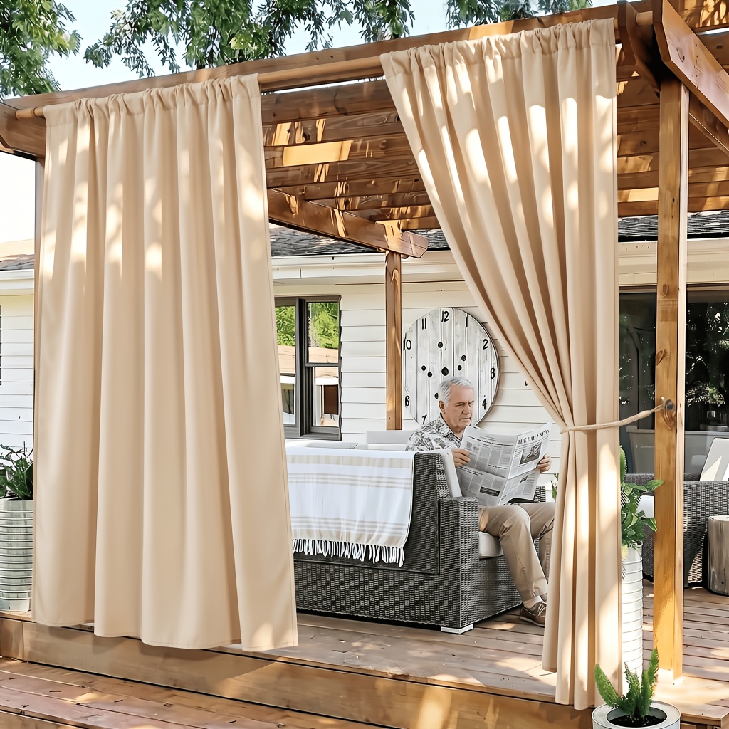2pcs Easy Beige Outdoor Sun Blocking Privacy Curtains – Uv Protection And Fade Resistant Drapes For Patio, Porch And Canopy, Stylish Outdoor Decor With Performance